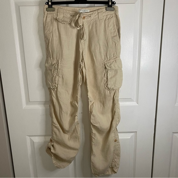 Banana Republic Sand Linen Cargo Pants Straight Leg Boho Adjustable Length size2 - Picture 1 of 16